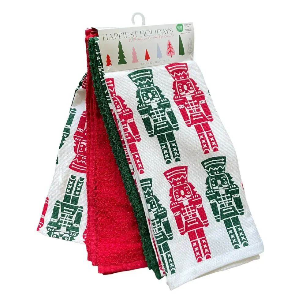 La Cuisine Christmas NUTCRACKER Kitchen Towels Set of 4 HOLIDAY Green Red White